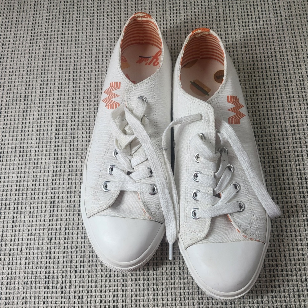 Whataburger Sneakers Unisex 7 White Orange Y'all Low Top Canvas Fast Food Logo
